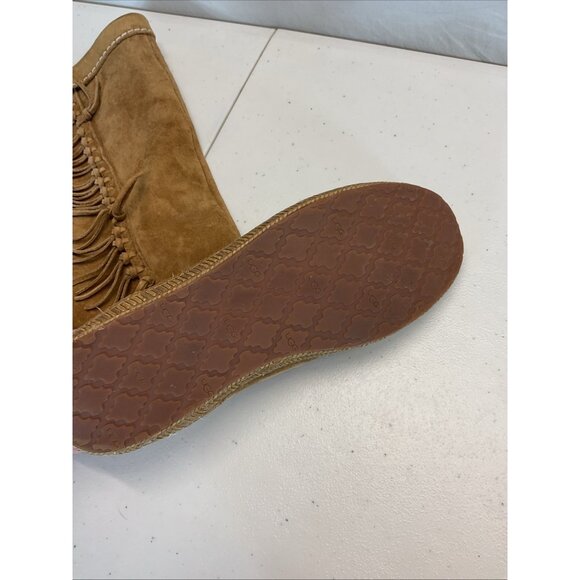 UGG Mammoth Moccasin Brown Sz 9 Suede Leather Fringed Tall Boots Festival‎ Boho - Picture 6 of 11